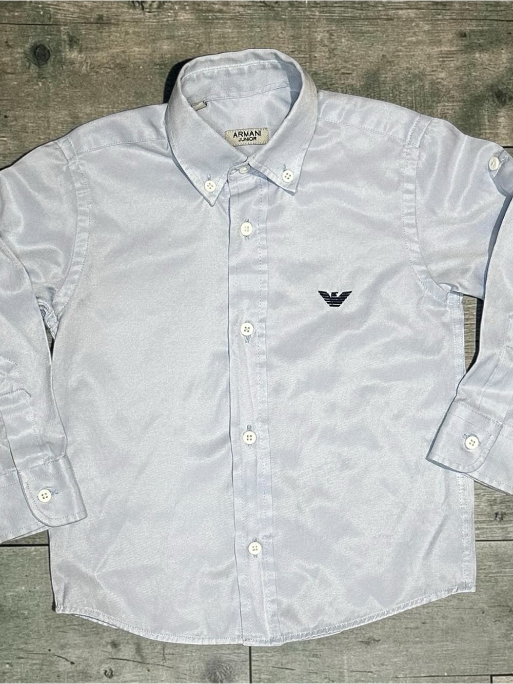 Armani Junior Boys Size 4Y Blue Button Front Dress Shirt Long Sleeve Logo